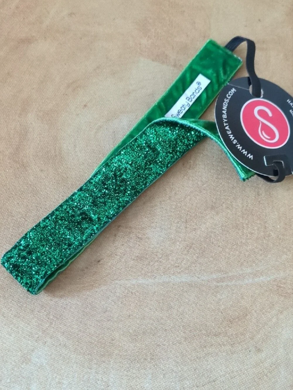 Sweaty Bands 1 Inch Green Glitter With Velvet Hairband